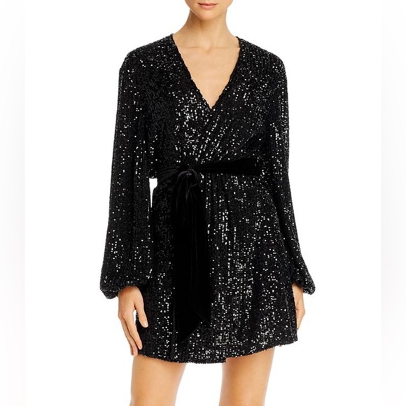 NWT Jay Godfrey Black Polly Sequined Mini Wrap Dress Size 8 - Picture 4 of 7